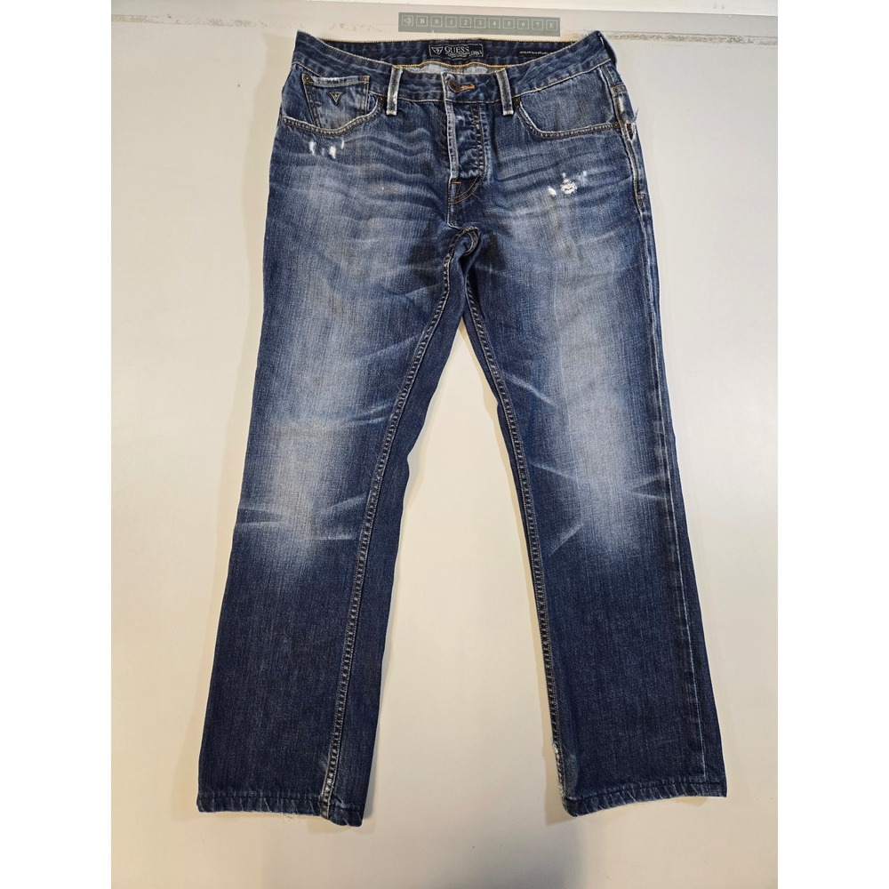 Guess 1981 Outlaw PF12 Relaxed Tapered Mens Jeans Blue Distressed‎ 32x32